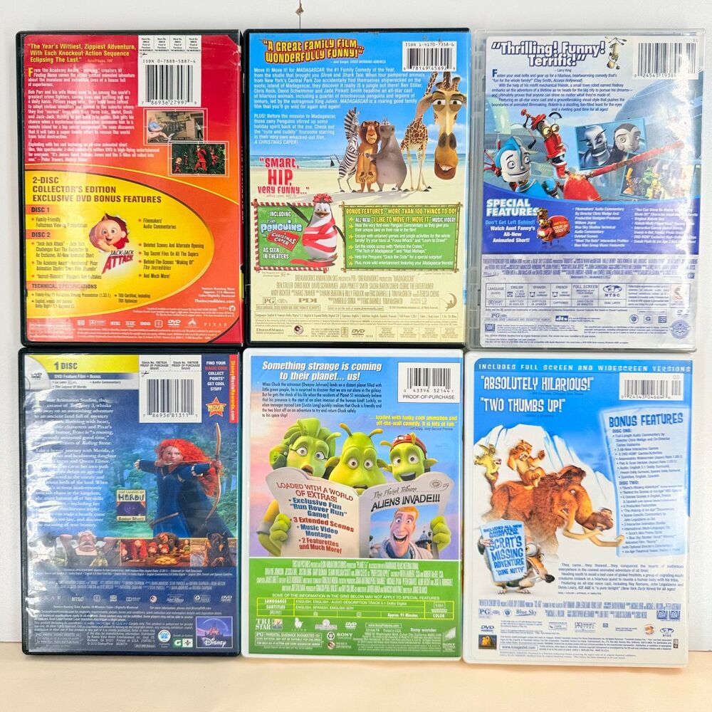 6 DVD Kids Movie Lot Incredibles Madagascar Ice Age Brave Planet 51 Robots - Picture 2 of 9